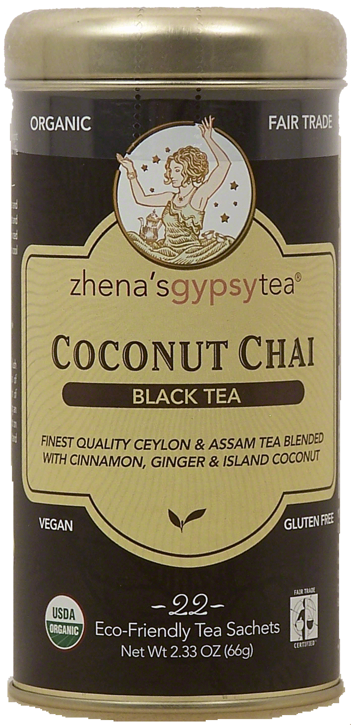 Zhena's Gypsy tea coconut chai black tea, ceylon & assam tea blend, 22-eco friendly tea sachets Full-Size Picture